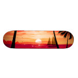 Gorgeous Shimmery Island Sunset & Sailboat Skateboard Deck