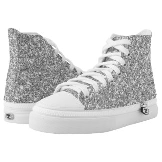 Gorgeous Silver Gray Glitter Printed Shoes