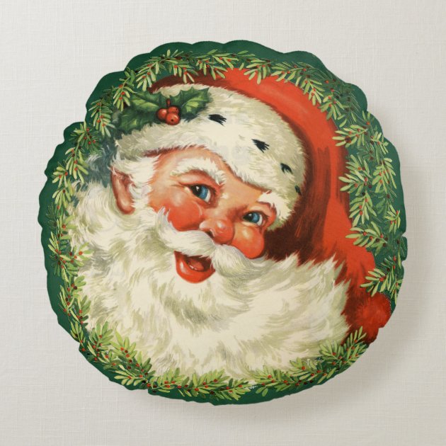 Gorgeous Vintage Santa Claus Image Round Pillow