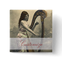 Gorgeous Vintage Woman Harpist Buttons