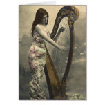Gorgeous Vintage Woman Harpist Card