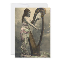 Gorgeous Vintage Woman Harpist  Invitations
