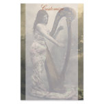 Gorgeous Vintage Woman Harpist Stationery