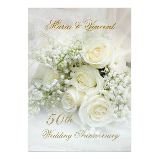 Gorgeous white roses 50th Wedding Anniversary Personalized Invites (front side)
