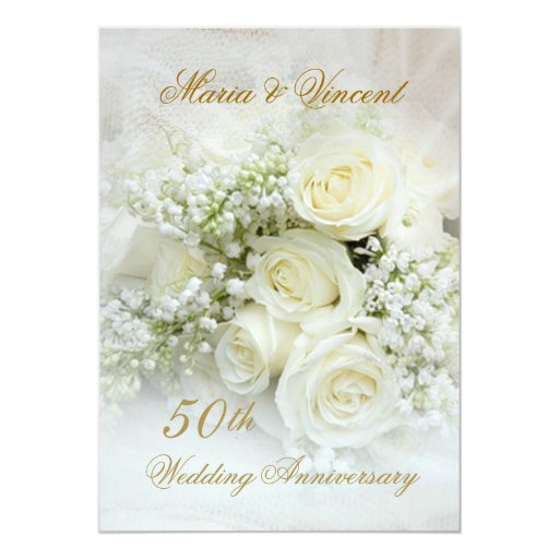 white roses 50th Wedding Anniversary 5x7 Paper Invitation Card