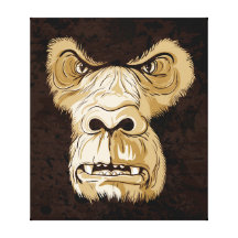 Gorilla head on black brown grunge background stretched canvas print