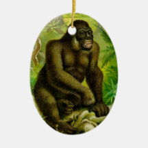 Gorilla in the Jungle Vintage Illustration Christmas Ornaments