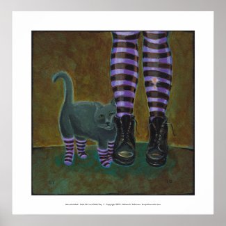 Goth cat art boots striped socks fun painting print