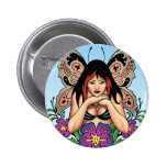 Goth Fairy with Flowers, Butterfly Wings by Al Rio Pinback Button