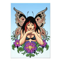 goth, gothic, fairy, fairies, flowers, purple, butterfly, wings, punk, art, al rio, illustration, Invitation med brugerdefineret grafisk design