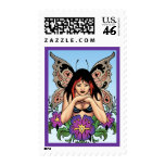 Goth Fairy with Flowers, Butterfly Wings by Al Rio Postage Stamp