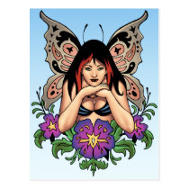 goth, gothic, fairy, fairies, flowers, purple, butterfly, wings, punk, art, al rio, illustration, Postkort med brugerdefineret grafisk design