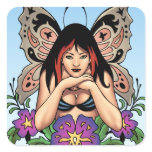 Goth Fairy with Flowers, Butterfly Wings by Al Rio Square Stickers