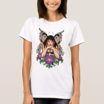 goth, gothic, fairy, fairies, flowers, purple, butterfly, wings, punk, art, al rio, illustration, Shirt with custom graphic design