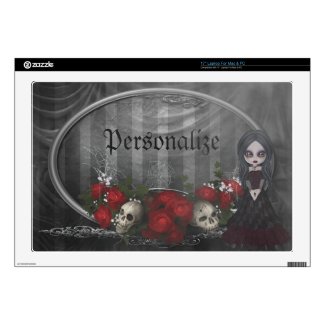 Goth Girl Roses & Skulls Personalized Laptop Skin musicskins_skin