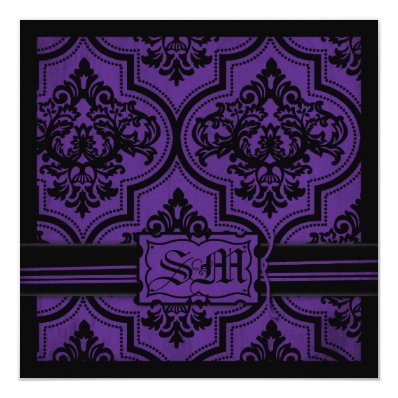 Goth Purple Black Damask Wedding Invitations