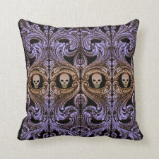 Goth Purple Ornament and Skull Throw Pillow