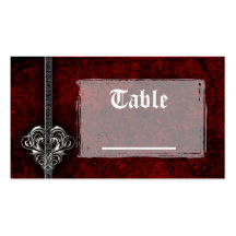 Goth Red Damask Silver Heart Reception Table Cards Business Card