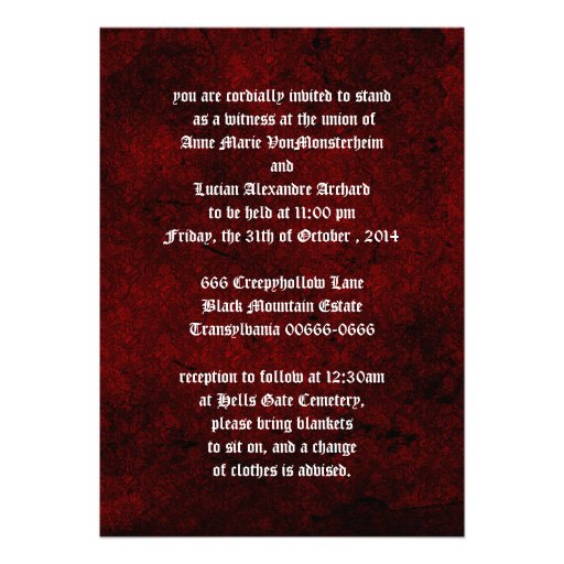 Goth Red Damask Silver Heart wedding Card