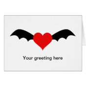 Goth Red Heart with Bat Wings Greeting Cards