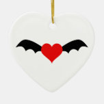 Goth Red Heart with Bat Wings Christmas Ornaments