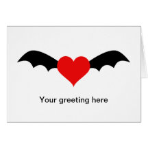 Goth Red Heart with Bat Wings Greeting Cards