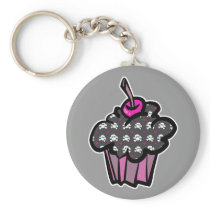 goth skull crossbones cupcake key chain