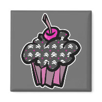 goth skull crossbones cupcake magnets
