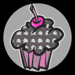 goth skull crossbones cupcake round sticker