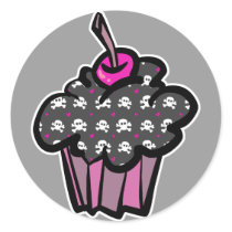 goth skull crossbones cupcake round sticker