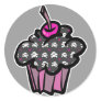 goth skull crossbones cupcake round sticker