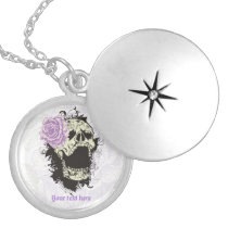 Goth skull with vintage purple rose necklace necklaces