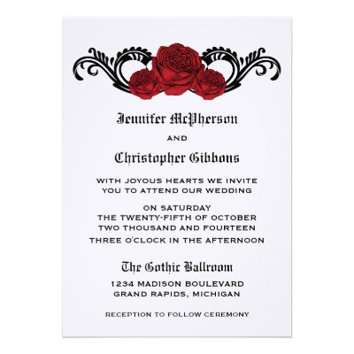 Goth Swirl Roses Wedding Invite, Red