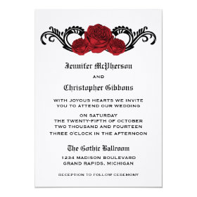 Goth Swirl Roses Wedding Invite, Red 5