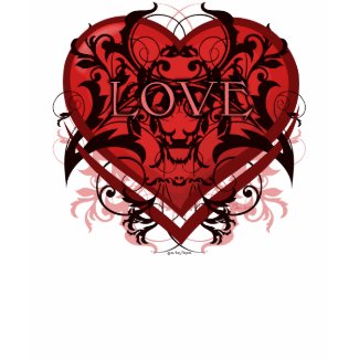Goth Tribal Flourish Red Heart with LOVE shirt