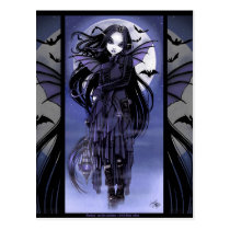 vampire, fairy, purple, moon, bat, gothic, fantasy, lantern, morgan, Postcard with custom graphic design