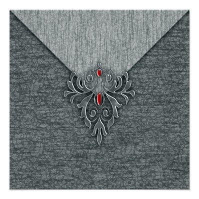 Goth Vintage Damask Red Jeweled Announcement