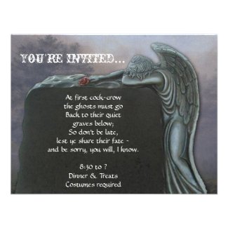 Gothic Angel Tombstone in Cemetery Halloween Party Custom Invite