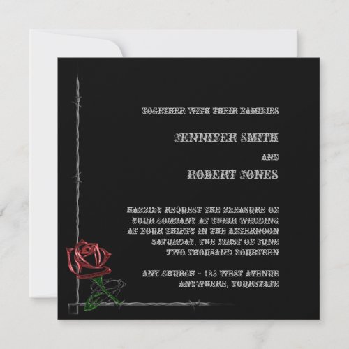Gothic Barbed Wire and Rose Elegant Wedding invitation