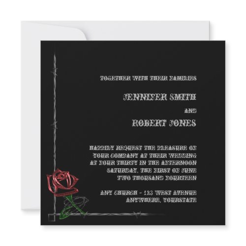 Gothic Barbed Wire and Rose Elegant Wedding invitation