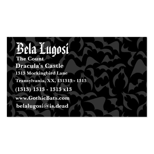 Gothic Bats Vampire Pattern Business Cards (front side)