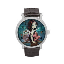 Gothic Big-Eye Fairy and Owl Fantasy Art Wristwatches at Zazzle