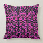 Gothic Black and hot pink damask pillow