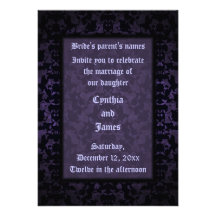 Gothic black and purple wedding invitations