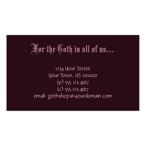 Gothic Black Burgundy Damask Blood Rose Business Card (back side)