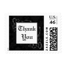 Gothic Black & Charcoal Damask Thank You Postage