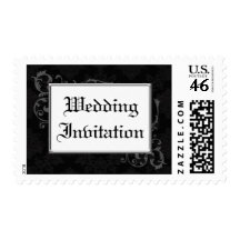 Gothic Black & Charcoal Grey Damask Custom Postage