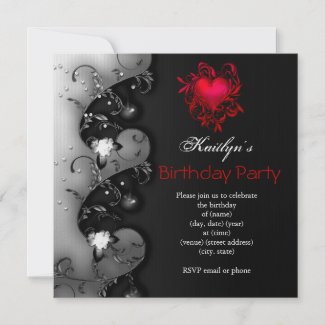 Gothic Black Red Heart Birthday Party zazzle_invitation
