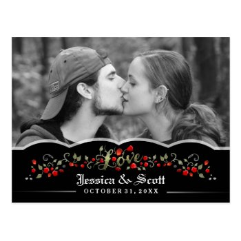 Gothic Black & Red Roses Love Photo Save Date Postcard by juliea2010 at Zazzle
