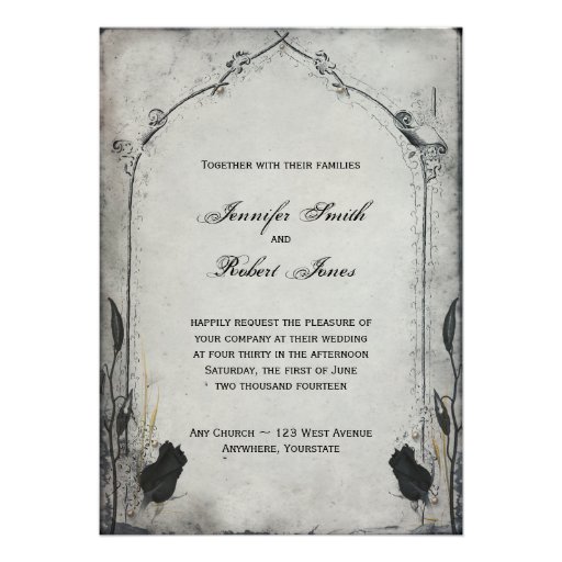 Gothic Black Rose Trellis Wedding Invitation (front side)